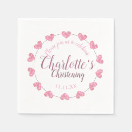 Wit meisje doopservetten met roze bloemen servet