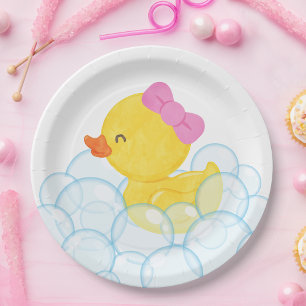 Wit Meisje Waterverf Rubber Duck Party Papieren Bordje