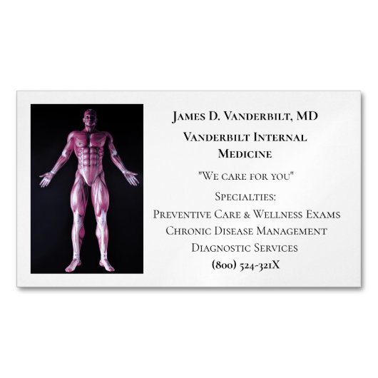 Wit Menselijk Lichaam Interne Geneeskunde Arts Med Magnetisch Visitekaartje (Voorkant)