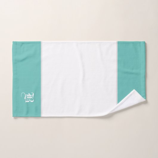 Wit met Aqua Green Grey Monogram Bath Towel Set Bad Handdoek (Handdoek)