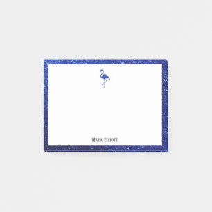 Wit met Blauw Glitter Flamingo & Rand w/ Naam Post-it® Notes
