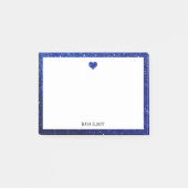 Wit met Blauw Glitter Hart & Rand w / Naam Post-it® Notes (Voorkant)