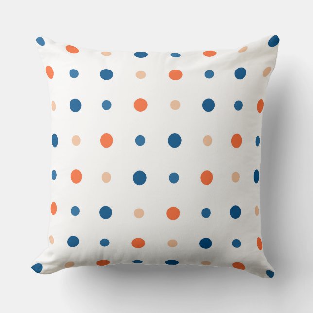 Wit met blauwe en oranje stippen kussen (Voorkant)