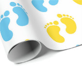 WIT MET BLAUWE & GELE BABY VOETEN CADEAUPAPIER (Rol Hoek)