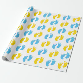WIT MET BLAUWE & GELE BABY VOETJES CADEAUPAPIER
