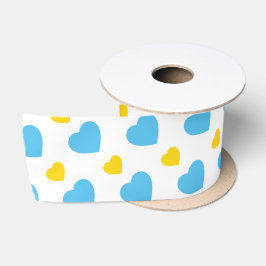 WIT MET BLAUWE & GELE HARTEN SATIJNEN LINT