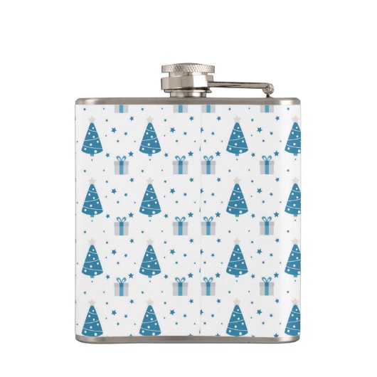 WIT MET BLAUWE KERSTBOMEN STERREN CADEAUS HEUPFLES (Achterkant)