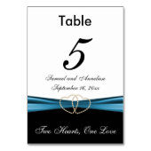 Wit met Blauwe Satijnen Lint - Tafel Nummers Kaart (Achterkant)