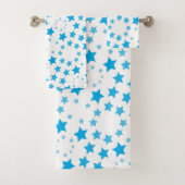 Wit met blauwe ster print handdoek set (Insitu)