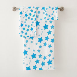 Wit met blauwe ster print handdoek set