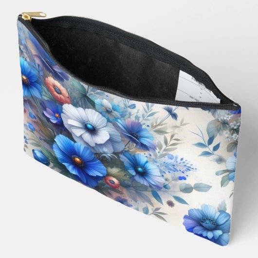WIT MET BLAUWE WATERVERF BLOEMEN ETUI (Open)