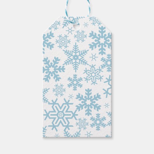 WIT MET BLAUWE WINTERVLOKKEN CADEAULABEL (Voorkant)