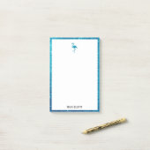 Wit met Blauwgroen Glitter Flamingo & Border w/ Na Post-it® Notes (Op bureau)