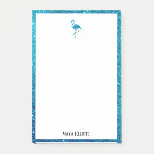 Wit met Blauwgroen Glitter Flamingo & Border w/ Na Post-it® Notes