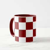 Wit met donkerrood vierkant patroon 11 oz Combo Mok (Voorkant links)