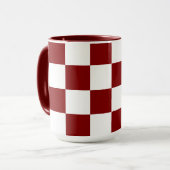 Wit met donkerrood vierkant patroon 15 oz Combo Mok (Voorkant links)