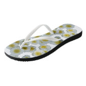 Wit met geel hart Bloemen Teenslippers (Schuin)