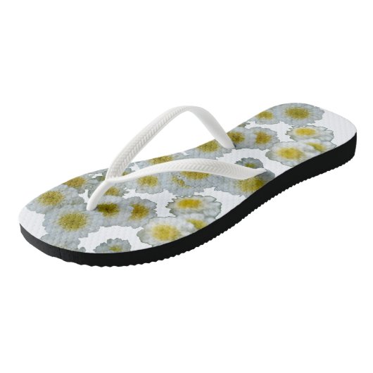 Wit met geel hart Bloemen Teenslippers (Schuin)