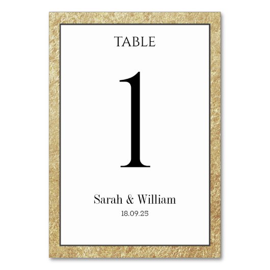 Wit met gekrenkte gouden rand huwelijk kaart (Achterkant)