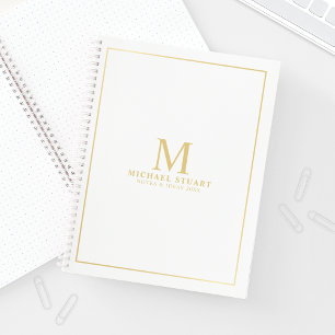 Wit met Goud Gepersonaliseerd Monogram en Naam Notitieboek