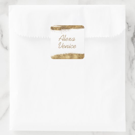 Wit met goud vierkante sticker (Tas)