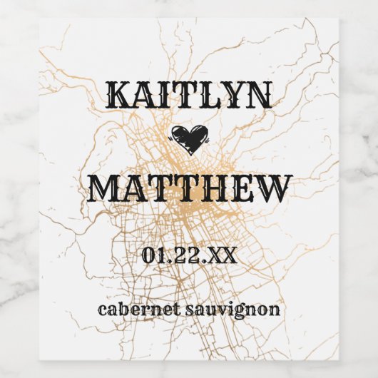 Wit met gouden abstracte bruiloft wijn etiket (Enkel label)