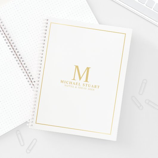 Wit met gouden Gepersonaliseerde Monogram en Naam Notitieboek