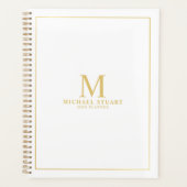 Wit met gouden Gepersonaliseerde Monogram en Naam Planner (Voorkant)
