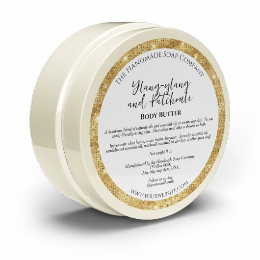 Wit met Gouden Glitter Border Cosmetics Jar Label