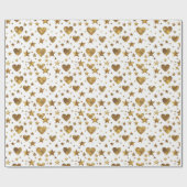 Wit Met Gouden Glitter Harten Cadeaupapier (Vlak)