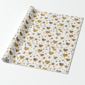 Wit Met Gouden Glitter Harten Cadeaupapier (Uitgerold)