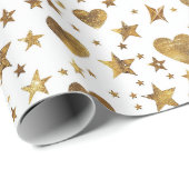 Wit Met Gouden Glitter Harten Cadeaupapier (Rol Hoek)