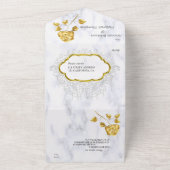 Wit met Gouden kant en Rozen All In One Uitnodiging (Buitenkant)
