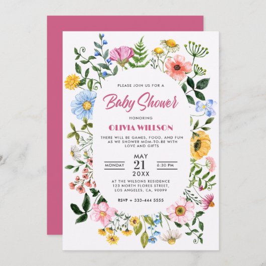 Wit met groen bloemig Lijst baby shower Kaart (Voorkant / Achterkant)