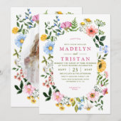 Wit met Groene Bloemen Minimalistische foto Bruilo Kaart (Voorkant / Achterkant)