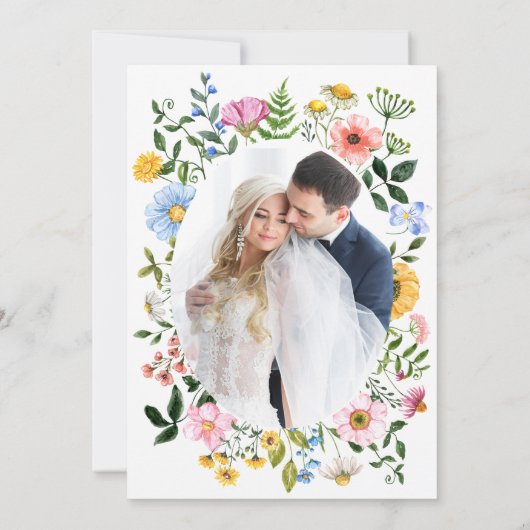 Wit met Groene Bloemen Minimalistische foto Bruilo Kaart (Achterkant)