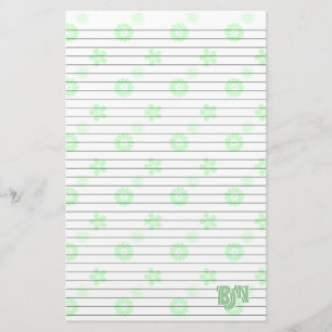 Wit met Groene Bloemen Papier Monogram