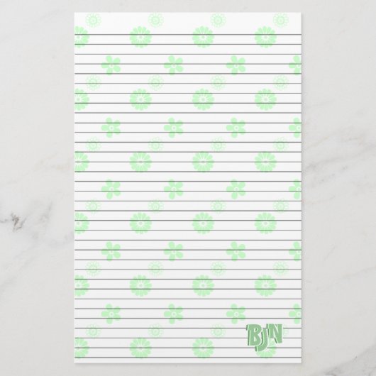 Wit met Groene Bloemen Papier Monogram (Voorkant)