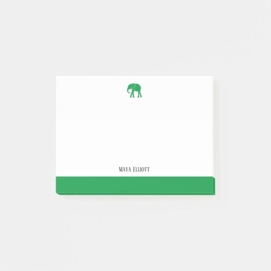 Wit met Groene Olifant & Rand & Naam Post-it® Notes (Voorkant)