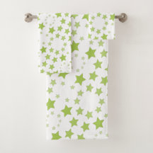 Wit met groene ster print handdoek set