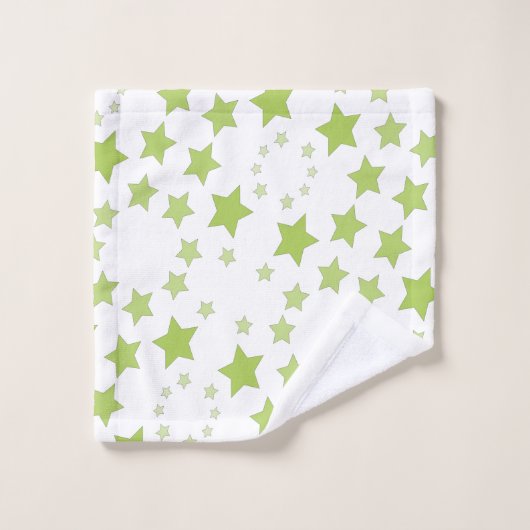 Wit met groene ster print handdoek set (Wasdoekje)