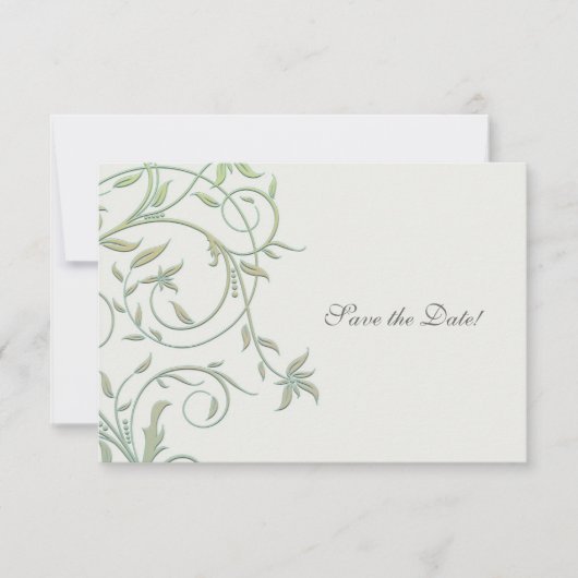 Wit met groene wijnstokken bruiloft Save the Date (Voorkant)
