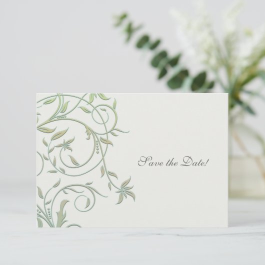 Wit met groene wijnstokken bruiloft Save the Date (Staand voorkant)