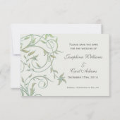 Wit met groene wijnstokken bruiloft Save the Date (Achterkant)