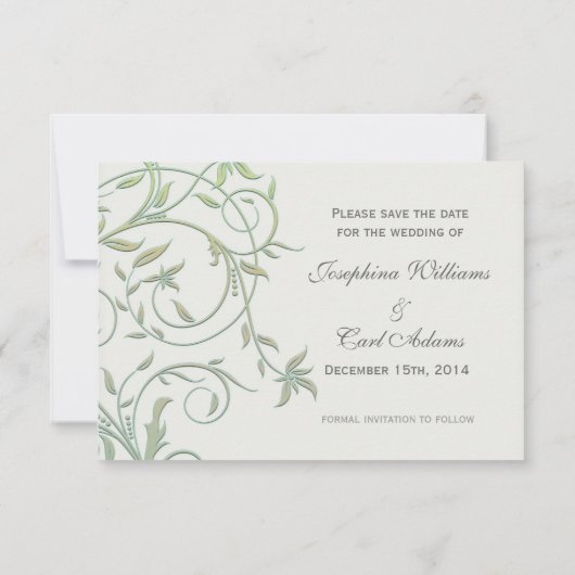 Wit met groene wijnstokken bruiloft Save the Date (Achterkant)