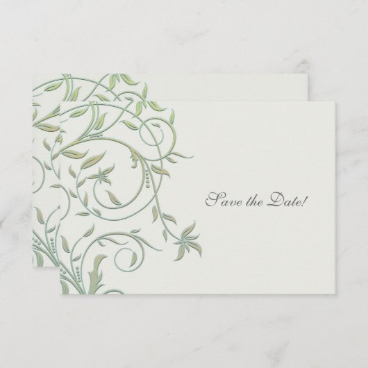 Wit met groene wijnstokken bruiloft Save the Date (Voorkant / Achterkant)