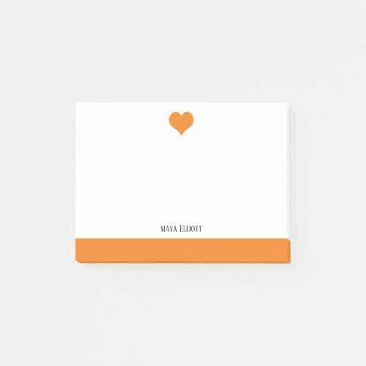 Wit met Helder Oranje Hart & Rand & Naam Post-it® Notes (Voorkant)