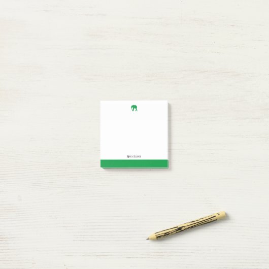 Wit met Heldergroene Olifant & Rand + Naam Post-it® Notes (Op bureau)