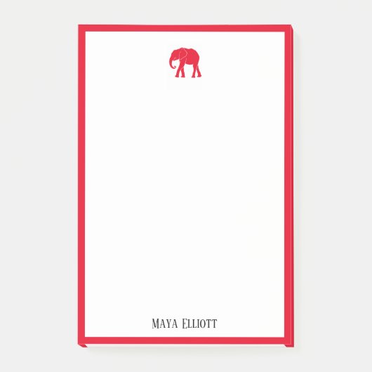 Wit met helderrode olifant en rand + naam post-it® notes (Voorkant)