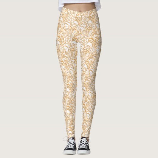 Wit met Ivory Lace Pattern Leggings (Voorkant)
